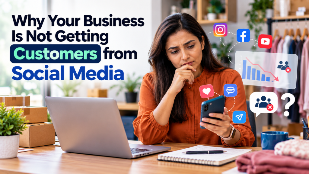 Indian small business owner struggling to get customers from social media marketing.